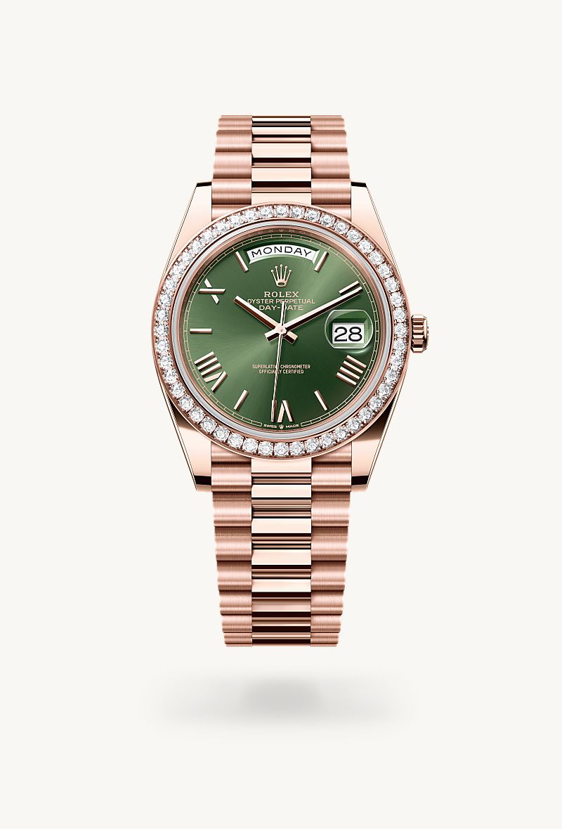 Rolex Day-Date 40 Oyster, 40 mm, Everose gold and diamonds