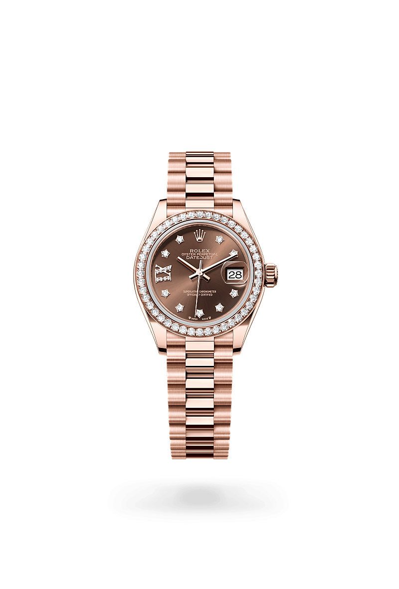 Rolex Lady-Datejust Oyster, 28 mm, Everose gold and diamonds
